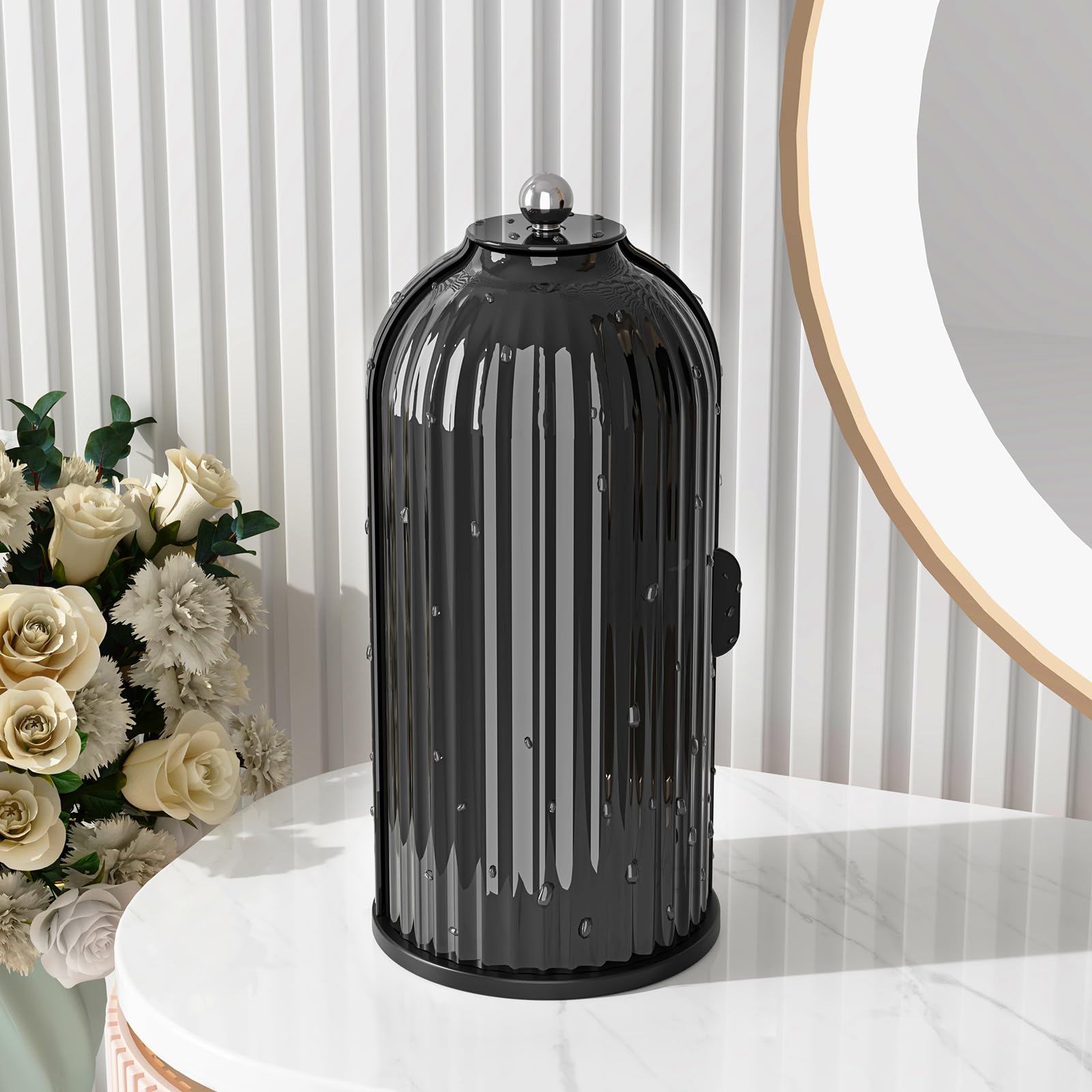 GAXmi Makeup Brush Holder with Lid Rotating Cosmetic Organizer, Dark Black