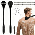 Back& Body Shaver for Men,Back Hair Trimmer for Men with Long Bendable Ergonomic Silicone Handle,10 of The Wet or Dry Disposable Razor Blades,Bath Brush Included(Black)