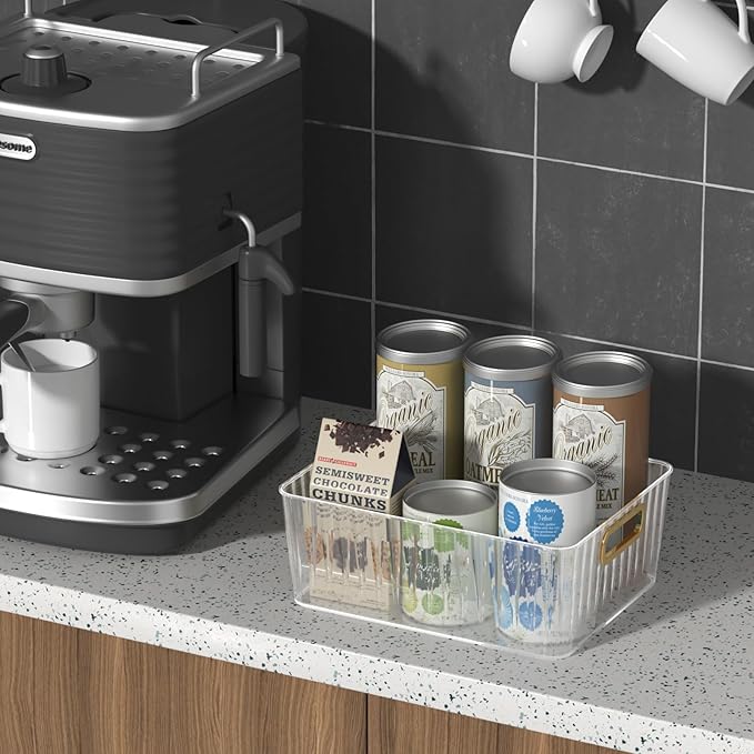 Kekow 6-Pack Clear Pantry Organizer Bins, Plastic Storage Bins with Handle