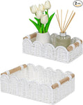 CubesLand Scalloped Edge Decor Baskets for Home, Living Room, Toilet Paper Storage Basket for Over Toilet Tank Top, Storage Shelf, Cute Small Paper Rope Baskets Both Storage&Decor, Set 2 White