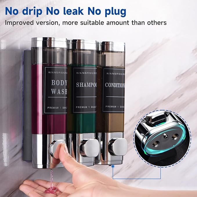 Shower Soap Dispenser Wall Mounted No Drill Shampoo Dispenser for Shower Wall Shampoo and Conditioner Dispenser Bathroom Hotel 3 * 300ml Chrome 1