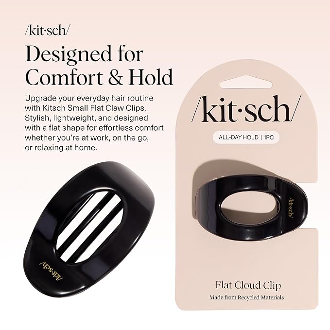 Kitsch Small Flat Claw Clips for Women - Stylish Flat Hair Clips, Strong Hold for Thick & Fine Hair | Non-Slip for Secure, Comfortable All-Day Wear - Black