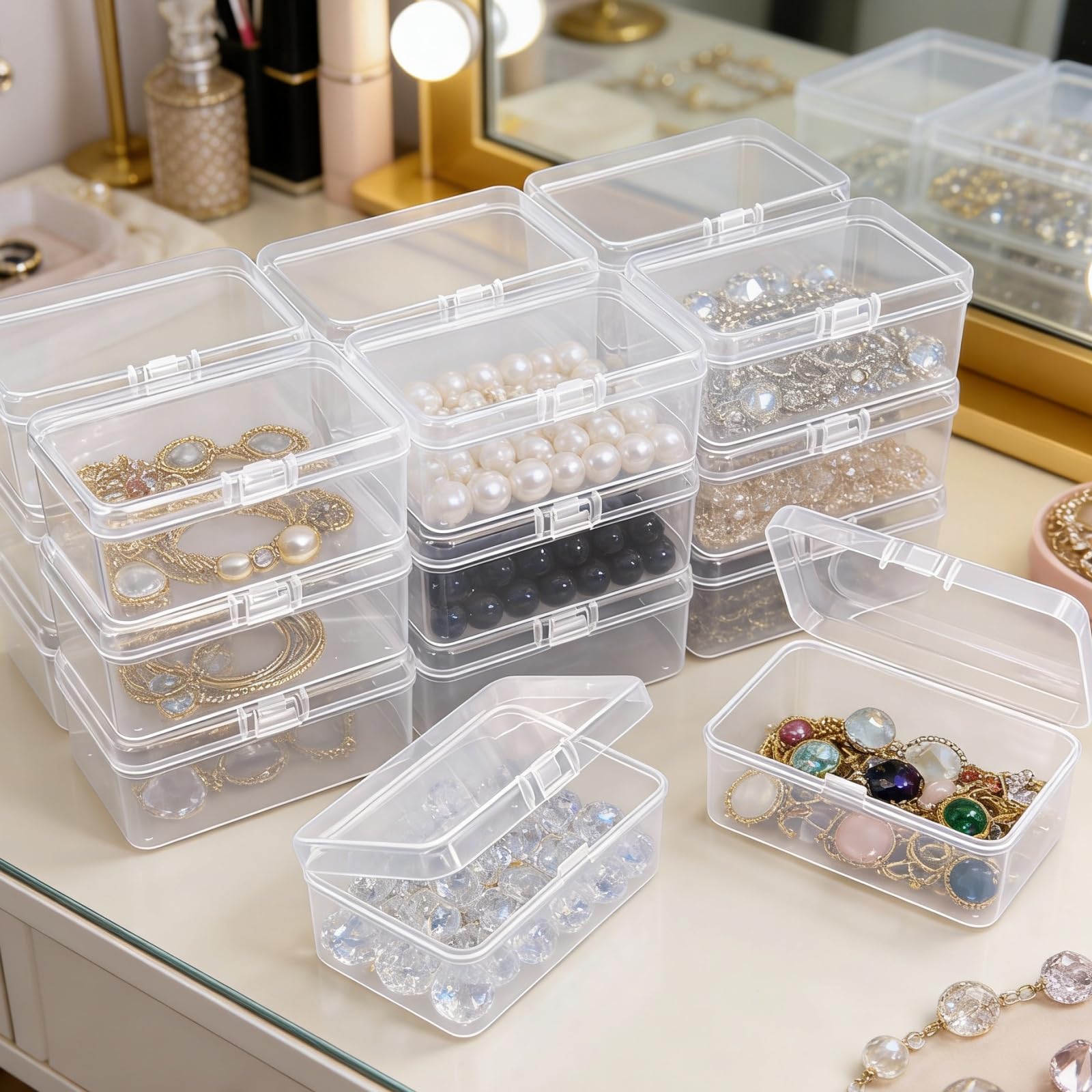 Thintinick 20 Pack Rectangular Mini Clear Plastic Storage Containers