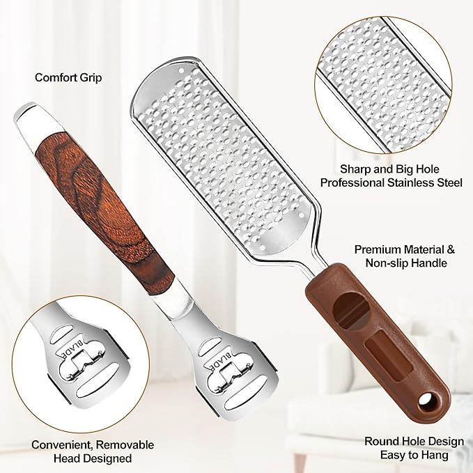 53pcs Foot File Callus Remover,Stainless Steel Large Foot Rasp Foot Scrubber & Foot Care Pedicure Callus Shaver(50 Replacement Blades & 1 Foot File Head),Foot Grater Foot Scraper for Wet and Dry Feet