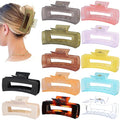 Sisiaipu 12 Pack Large Square Hair Claw Clips for Women and Girls, 4.1 x 2.1 x 1.2 inch, 12 Rubber Paint and Plastic Materials, Non-Slip Jumbo Jaw Design - Jelly