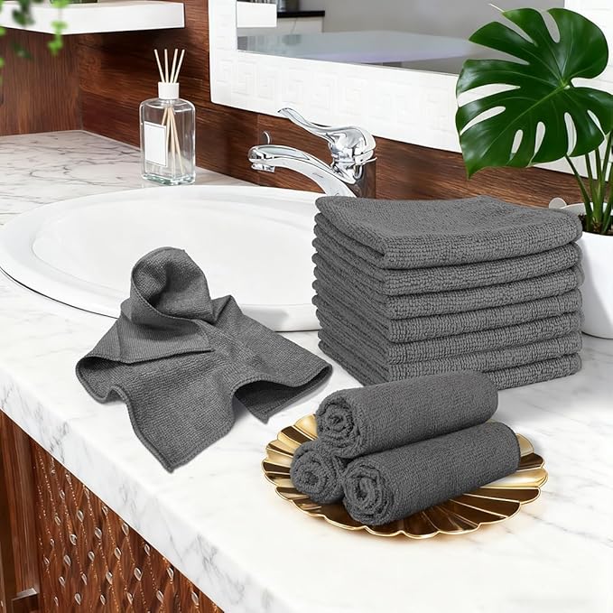 Orighty Washcloths, 20 Pack Microfiber Face Towels, Highly Absorbent and Soft Feel Wash Cloths & Hand Towels for Bathroom, Hotel, Spa, and Gym, 11.5x11.5 Inch, Grey
