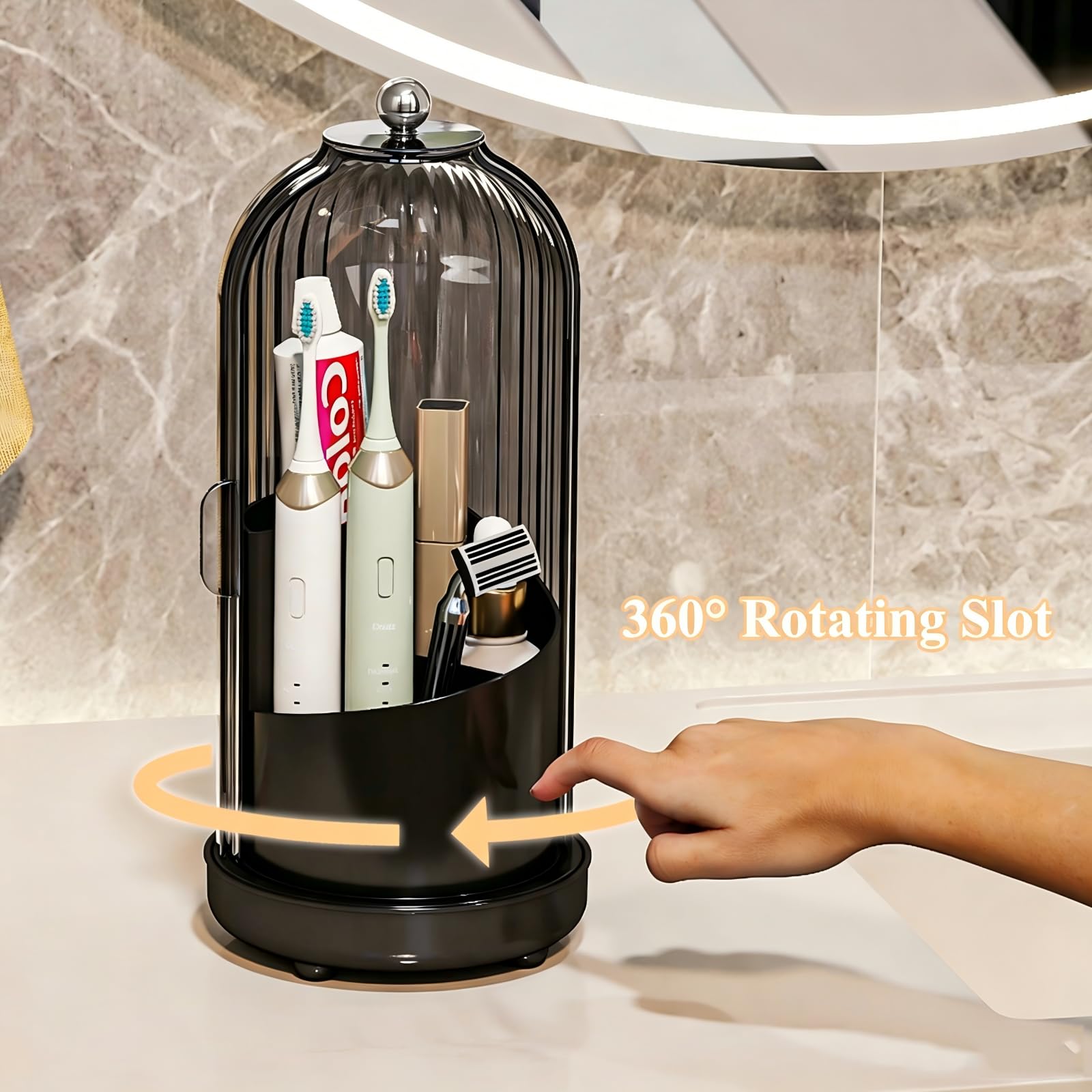 Zufudo Drainable Toothbrush Toothpaste Holders with Cover, Gray Black
