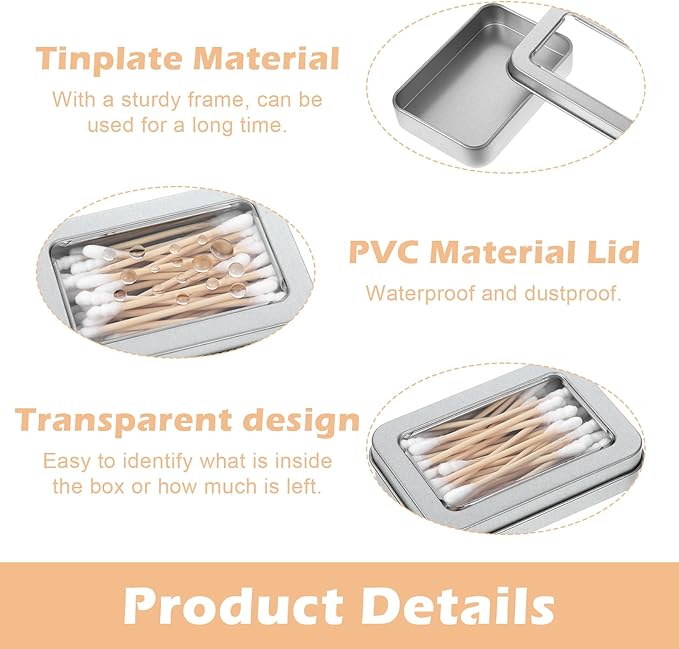FNANJWQ 4Pcs Travel Cotton Swab Holder, Portable Floss Pick Holder, Metal Cotton Ball Holders for Dental Floss, Clear Dustproof Travel Qtips Case with Lid, Hair Ties Small Items