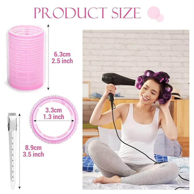 Hair Curlers Rollers, 12Pcs Hair Rollers Hair Curlers Self Grip Holding Rollers with 12 Pcs Hair Clips for Long Medium Short Thick Fine Thin Hair Bangs Volume
