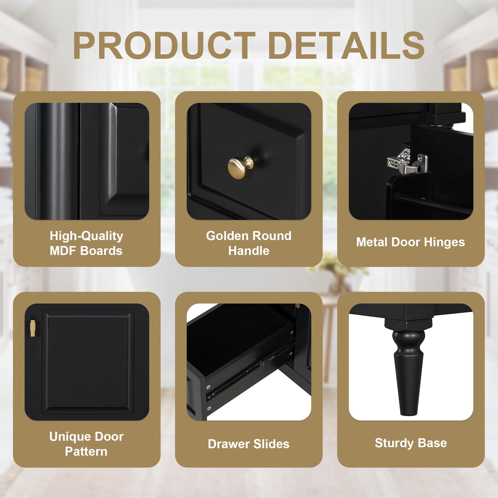 Harper & Bright Designs 30" Bathroom Vanity with Sink, Free Standing Bathroom Vanity Set with Flip Drawer, 2 Drawers, and Adjustable Shelf, Wood Storage Cabinet with Ceramic Basin for Bathroom, Black