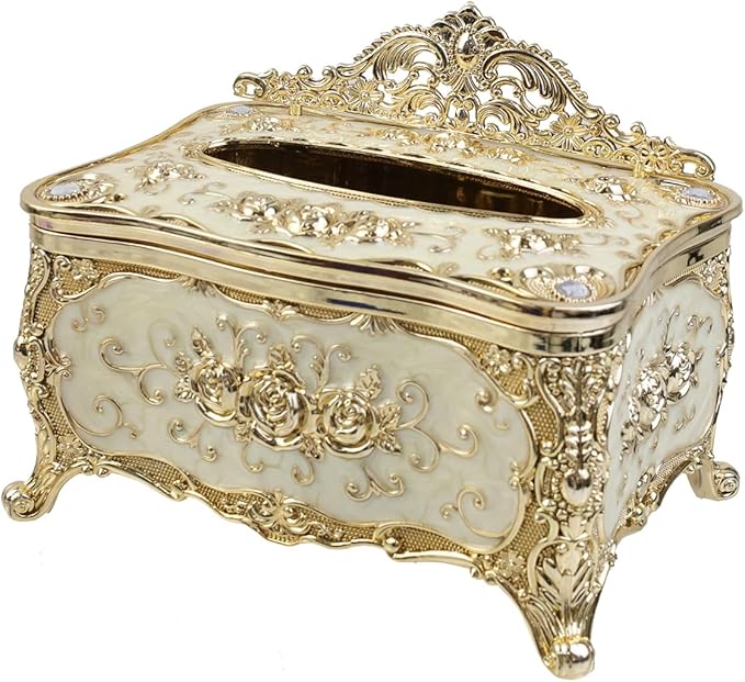 Geesatis Tissue Box Cover, Rectangle Tissue Box Holder,Gold 7.5''x5''x4''