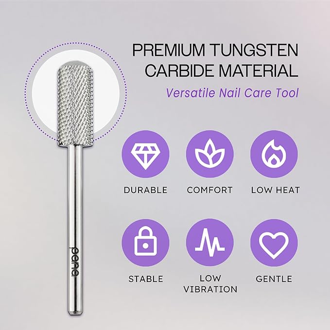 PANA 3/32" Small Smooth Round Top Safety Carbide Nail Drill Bit for Gel Polish & Acrylic Removal Nail Salon Manicure Pedicure Electric File Tools (Small Barrel - Silver, Fine)