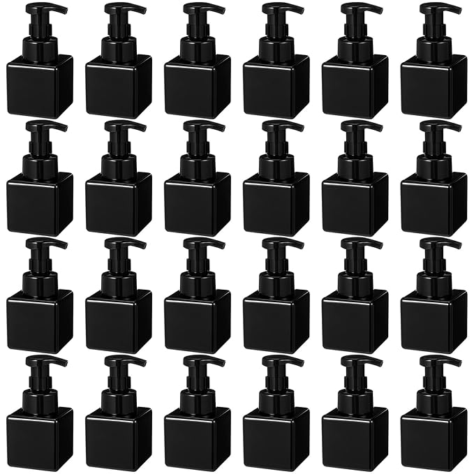 Domensi Foaming Soap Dispenser 8.5 oz Foam Pump Bottle Bulk Empty Travel Foaming Dispenser Refillable Hand Soap Plastic Pump Bottle Travel Clear Container for Bathroom Vanities(24 Pcs,Whole Black)