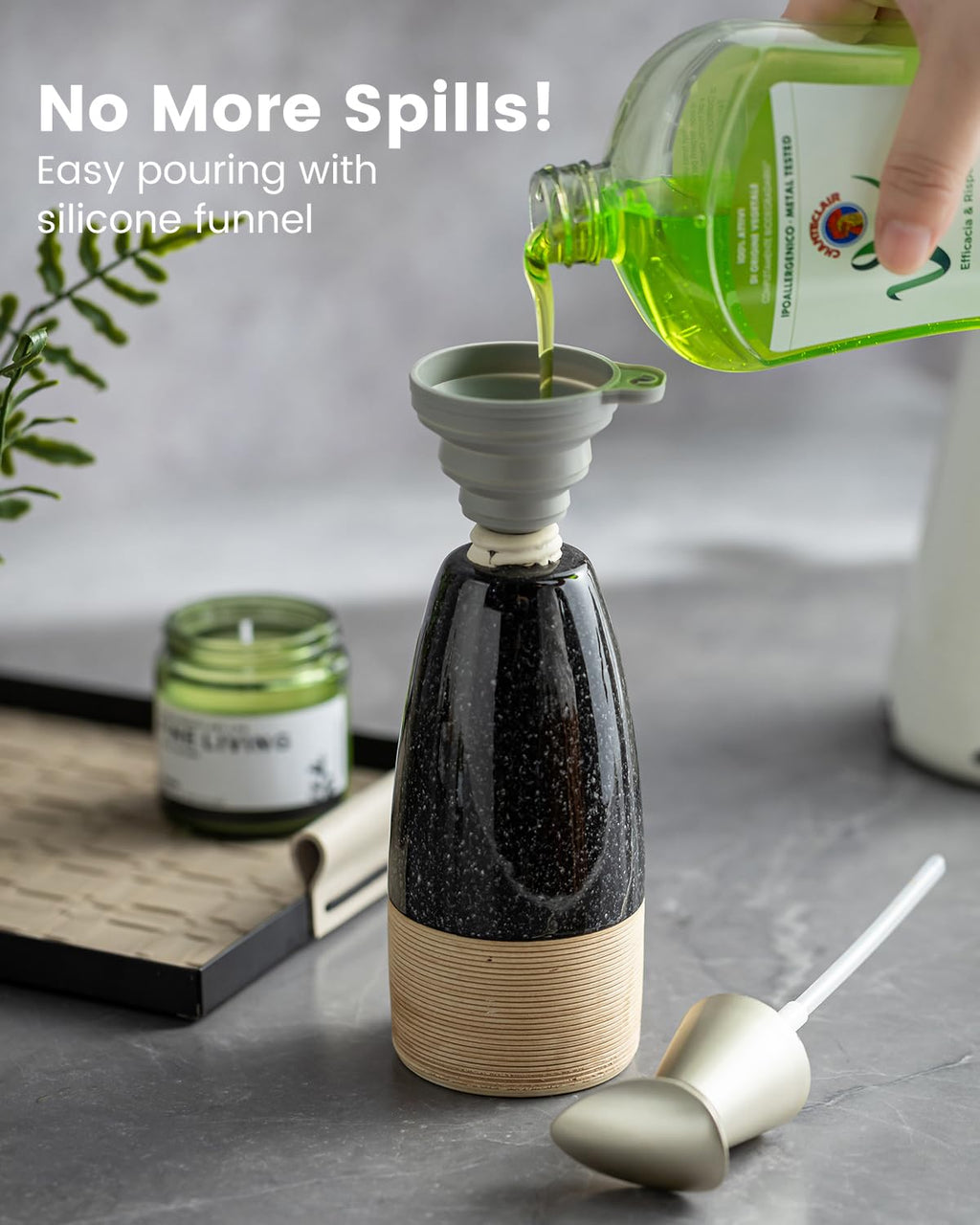 Zoeeker Ceramic Dish Soap Dispenser with 2 Pumps for Hand Soap, 12 oz