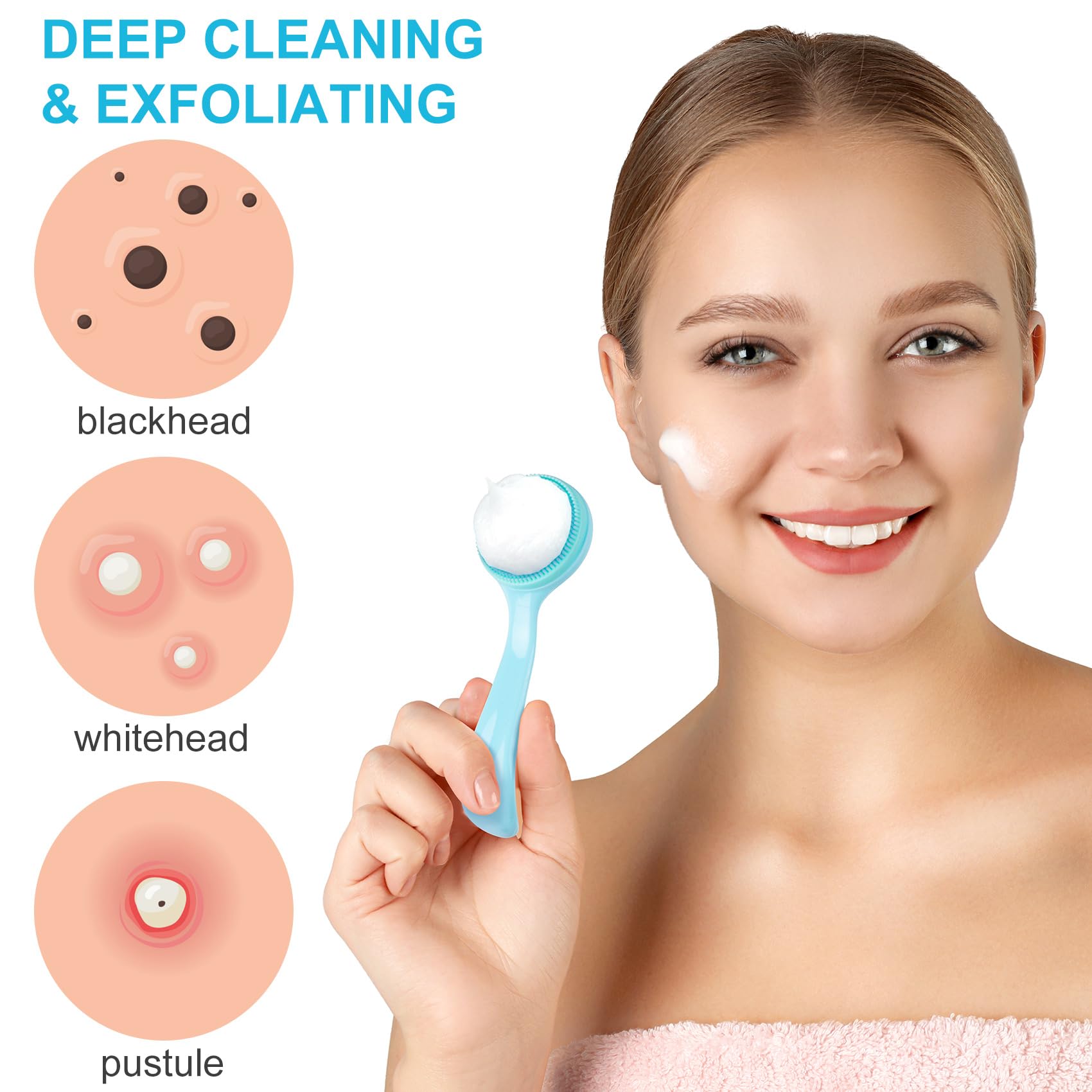 HINZIC Silicone Manual Facial Cleansing Brush, Skin Friendly Waterproof Face Cleaning Scrubber Exfoliator Cleanser for Blackheads Whiteheads Makeup Residues Removal- Blue