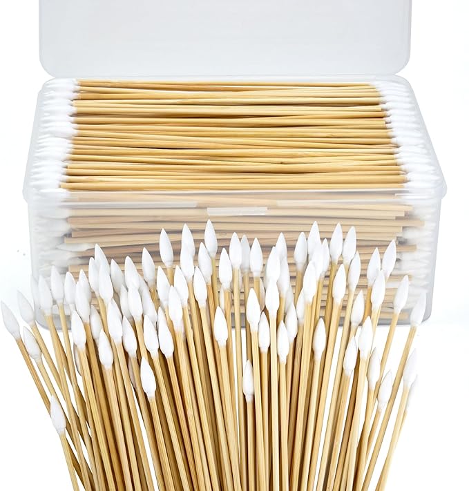 600PCS 6'' Lint Free Pointed Long Cotton Swabs - Pure Cotton Tips Gun Cleaning Swabs with Durable Stem, Also fit Makeup, Pet Care, Electronic, Household, Boxed