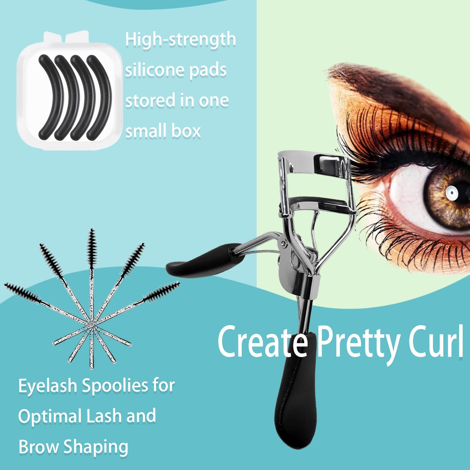 BenePoint Eyelash Curler, Lash Curler with Bonus 4Pcs Replacement Lash Pads& 5Pcs Eyelash Spoolies, Eyelash Curler Kit Portable Travel Eyelash Curler for Eyelash Extension (Black)