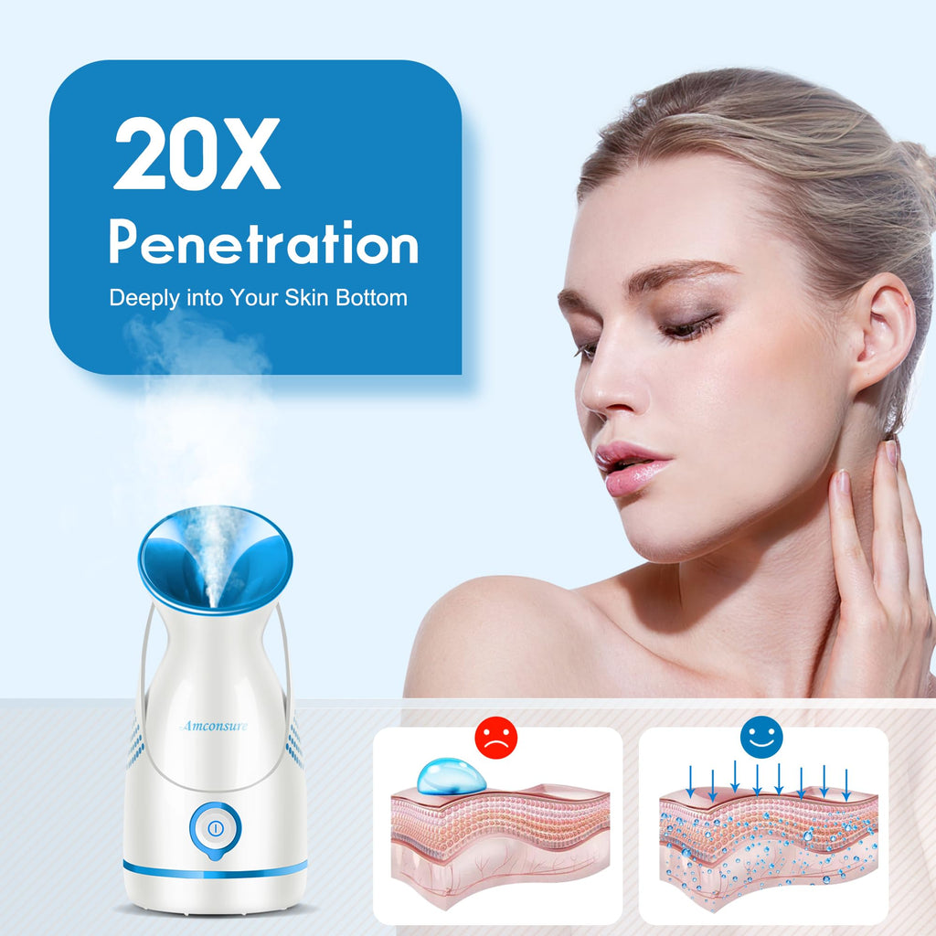 Amconsure Facial Steamer - Nano Ionic Face Steamer Warm Mist Steamer for Home Sauna SPA, Humidifier for Deep Cleaning Unclogs Pores Sinuses(Blue)