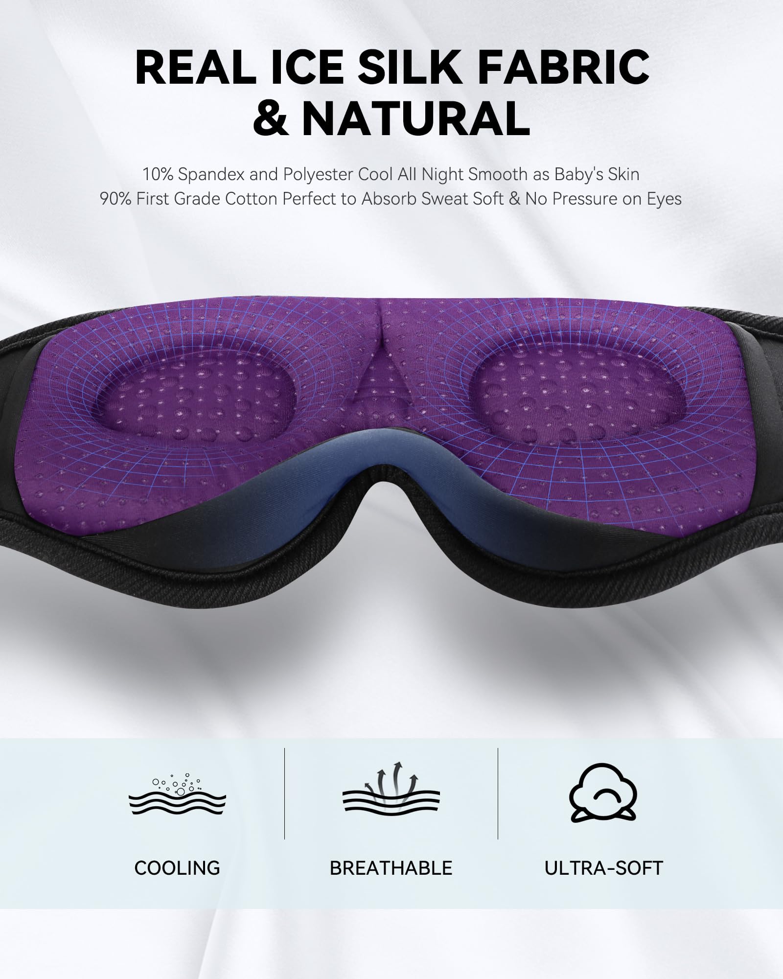 MUSICOZY 3D Sleep Headphones Mask Sleeping Headphones for Side Sleepers Eye Mask, Wireless Bluetooth Headband Headphones Cool Gadgets Unique Gifts(Purple)