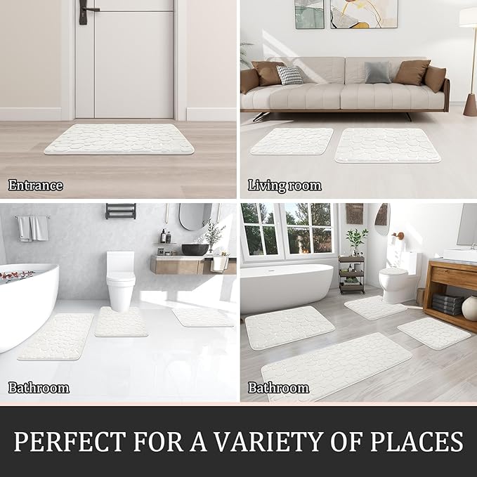 YIHOUSE Bathroom Rugs Mat Set, Memory Foam Bath Mat 5 Piece White