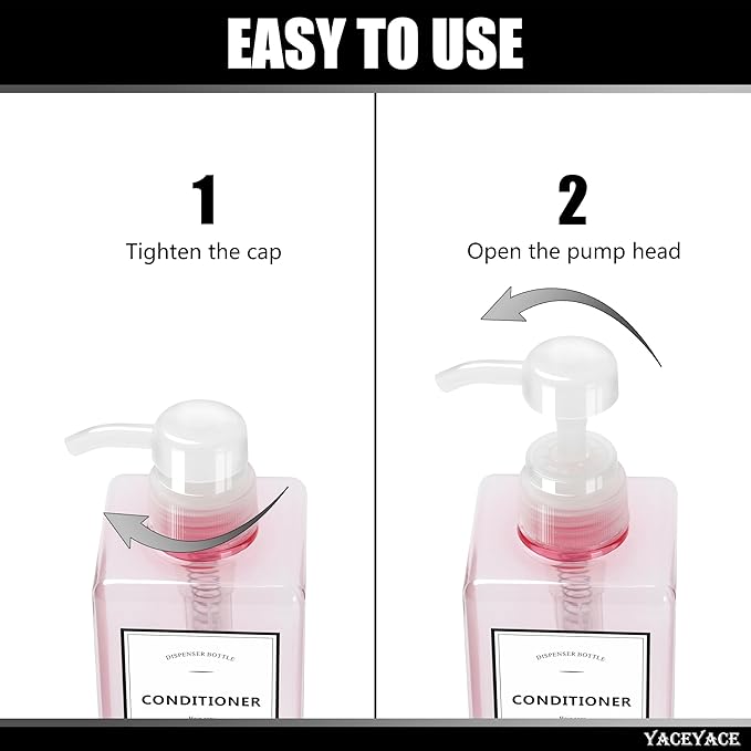 YACEYACE Pink Shampoo and Conditioner Set of 3, 16.9oz Clear Shampoo Bottles with Pump Dispenser, Body Wash Dispenser, Shower Bottles
