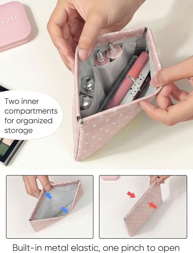 Ksriylm Hearts Leather Makeup Pouch Set for Women Small Make Up Bag for Purse Waterproof Initial Makeup Cosmetic Bags Pouches for Purse Aesthetic Travel Toiletry Bag,Nude Pink