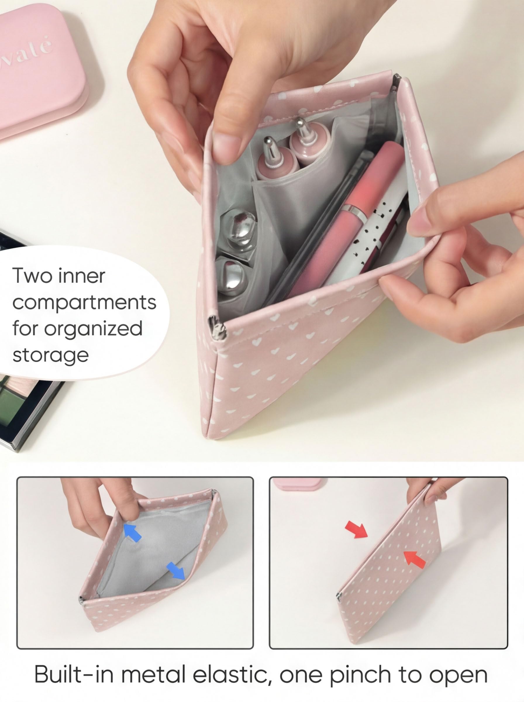 Ksriylm Hearts Leather Makeup Pouch Set for Women Small Make Up Bag for Purse Waterproof Initial Makeup Cosmetic Bags Pouches for Purse Aesthetic Travel Toiletry Bag,Nude Pink