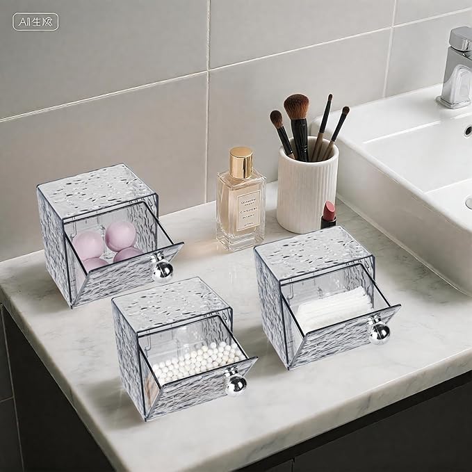 IWNTWY Qtip Holder Dispenser, 3 Pack Wall Mounted Plastic Cotton Pad Holder, Cotton Ball, Swabs, Floss, Makeup Organizers Containers for Vanity Bathroom