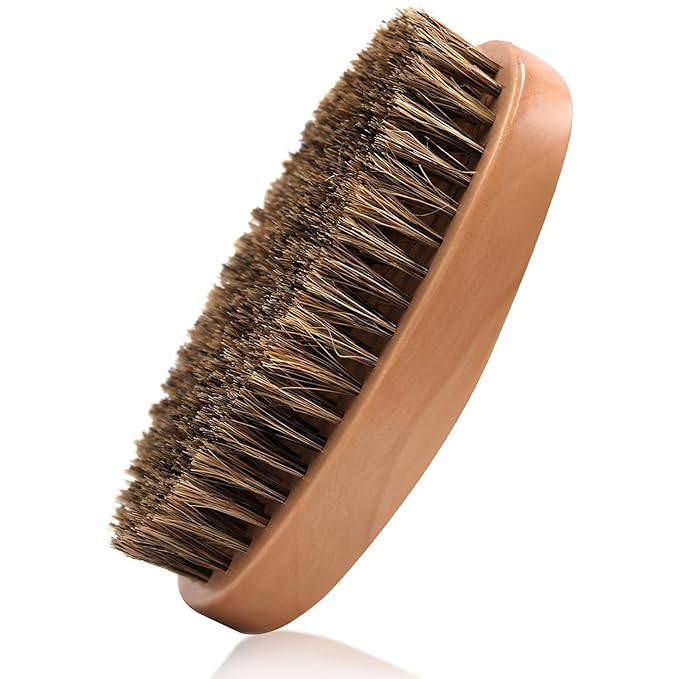 Kootinn Boar Bristle Hair Beard Brush for Men - Small Soft Beard Brush, Pocket Travel Men's Wooden Mustache Brush