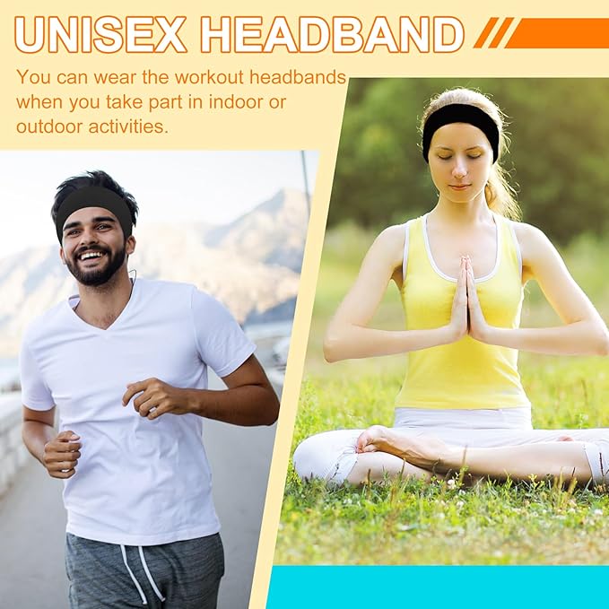 RITOPER Black Workout Head Bands for Women's Hair, Buttery Soft Non Slip Wide Thick Headbands, Solid Headband Hair Bands for Yoga, Running, Spa Day, Sports, Travel, Fashion