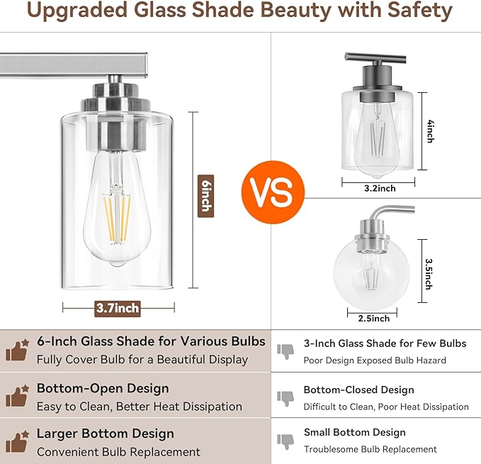 VerRon 4-Light Bathroom Light Fixtures, 27" Brushed Nickel Modern Vanity Lights Over Mirror with Clear Glass Shades, Classic Wall Light Fixture for Mirror Living Room Cabinet Bedroom Porch