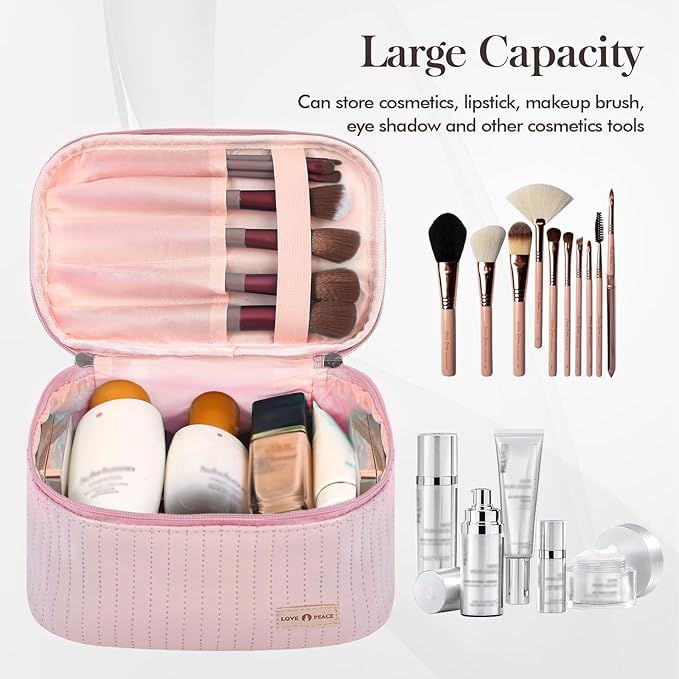 Yuilgdo Makeup Bag Travel Cosmetic Bag, Large Capacity Makeup Organizer Bag and Storage, Portable PU Leather Pouch Toiletry Bag Make up Organizer, Cosmetic Bags for Women