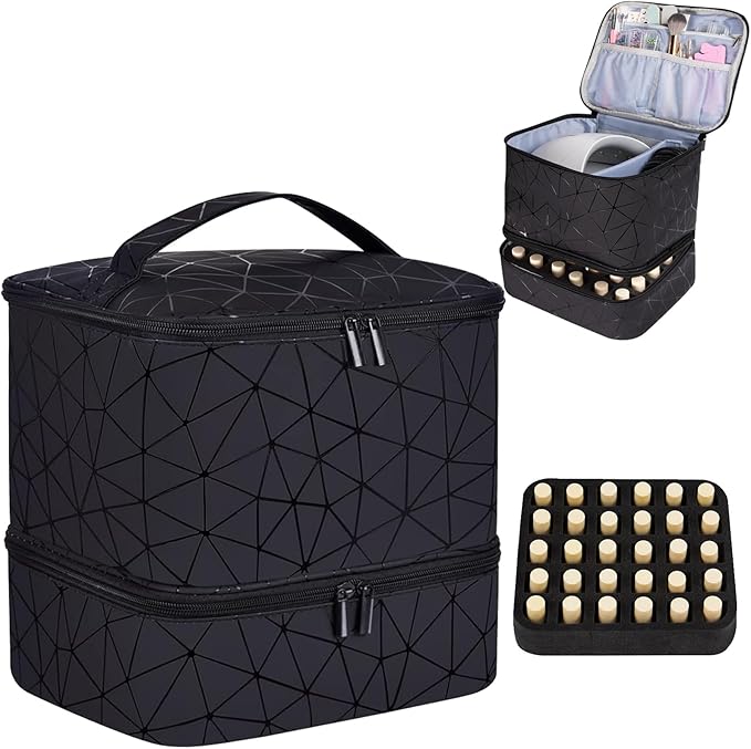 CTWWFS Nail Polish Organizer and Nail Lamp Case, Nail Kit Organizer Holds 30 Bottles (15ml - 0.5 fl.oz) and a Nail Lamp, Nail Polish Carrying Case with Manicure Tools Storage Sections (A-White)