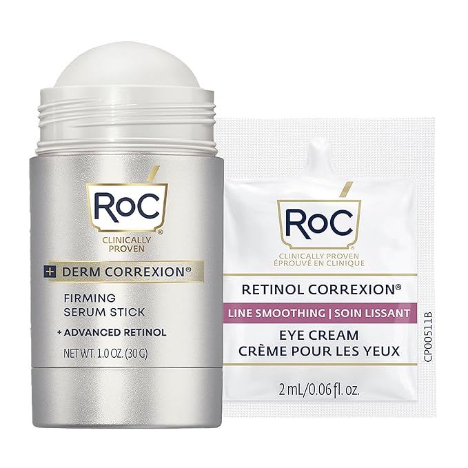 RoC Derm Correxion Retinol Firming Serum Stick with Antioxidants to Visibly Tighten and Firm Wrinkles and Laugh Lines For Men and Women + Retinol Eye Cream Packette, 1.0 oz (Packaging May Vary)