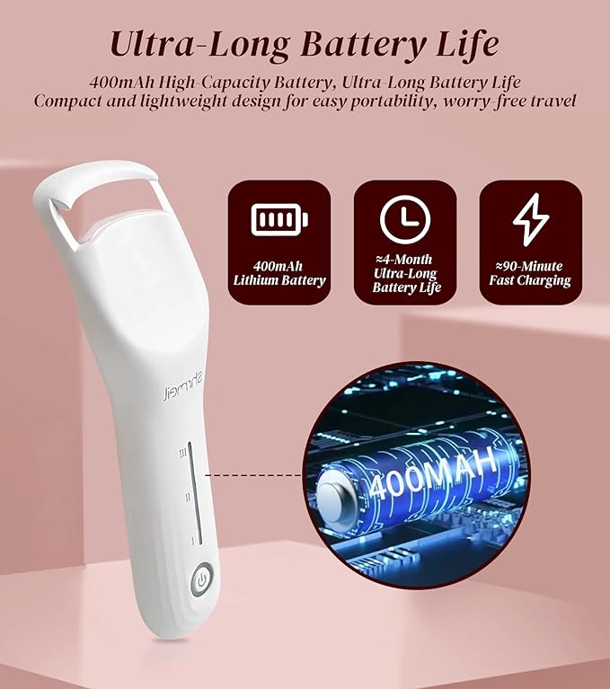 Heated Eyelash Curler, Eyelash Curlers with 3 Temp Settings, 10S Quick Heat-Up, 24H Long-Lasting Natural Curl, Type-C Recharge, Mini Electric Eyelash Curler for Women - White