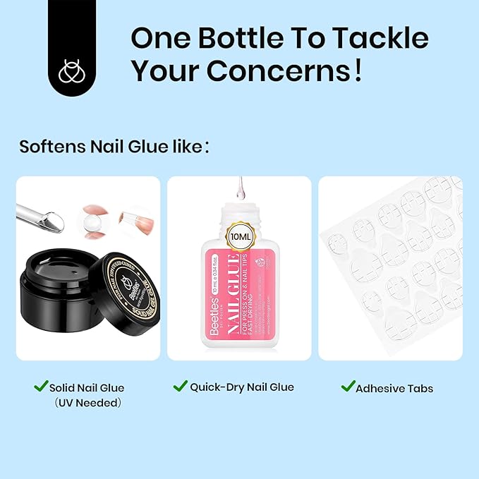 Beetles Nail Glue Remover with Cuticle Tool, 1 Pcs 20ml Press on Nail Remover Non-Acetone Adhesive for False Nail Tips Gentle Formula Not for UV Nail Glue Gel