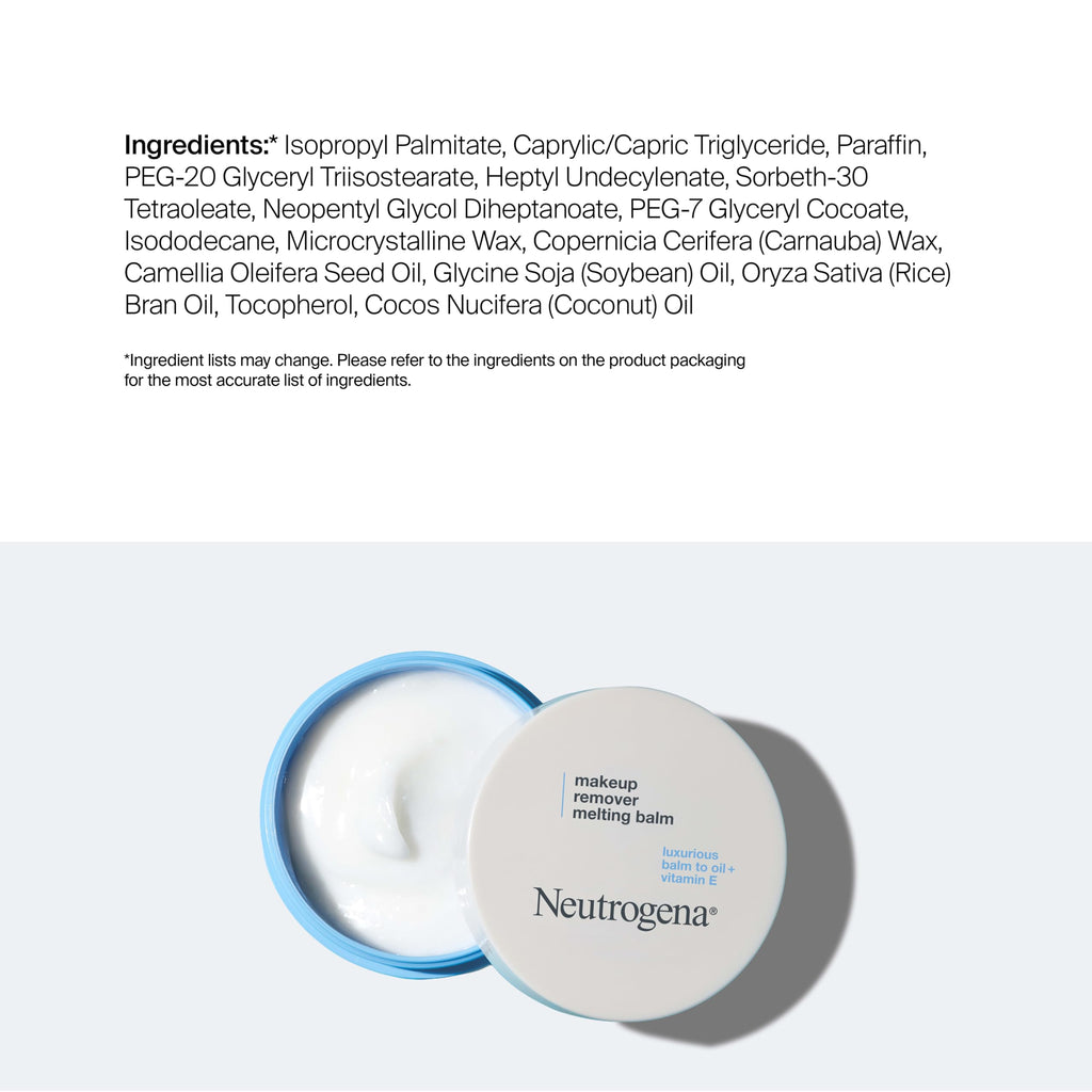 Neutrogena Makeup Remover Melting Balm with Vitamin E, Nourishing and Gentle on Skin, Works on Lips, Face, and Eyes, Solid to Oil for Quick Removal, Fragrance-Free, Travel-Friendly, 2 oz