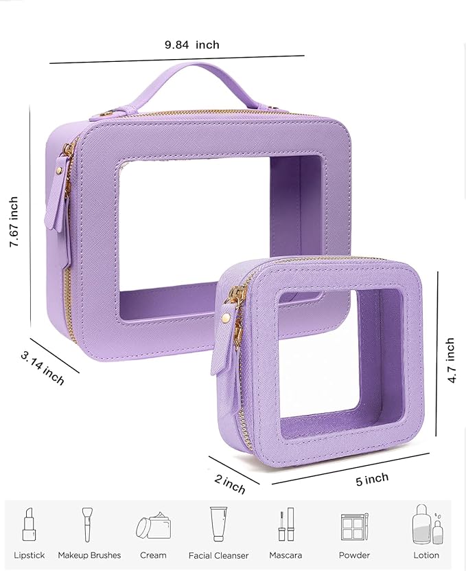 2 Pieces Clear Mahjong Bag, Travel Makeup Bag Large Cosmetic Bag with Zipper Small Clear Makeup Pouch for Purse Waterproof TSA Approved Toiletry Bag Case for Women Car Organizer Travel Essentials