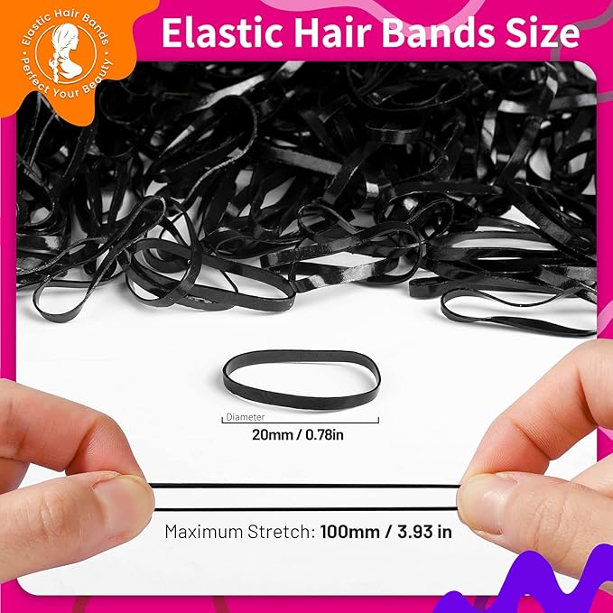 Teenitor Black Elastics Ties, 300pcs Rubber Bands Hair Soft Elastic Bands