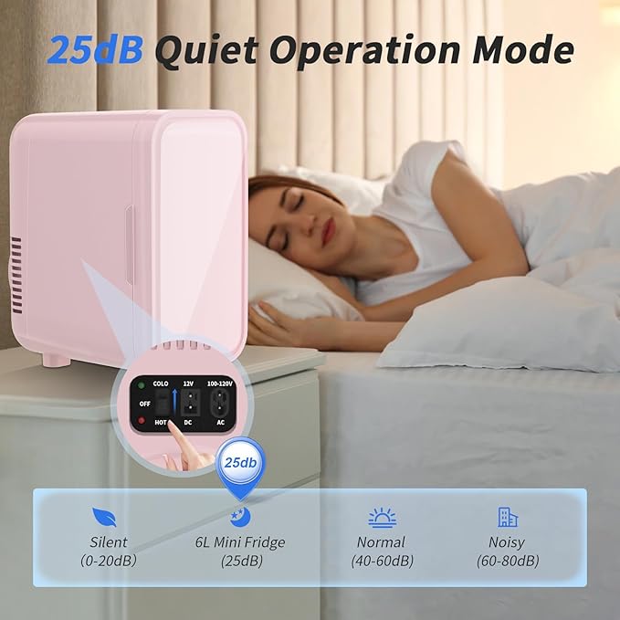 YASHE Mini Fridge, 6 Liter/8 Can 110V AC/DC Portable Thermoelectric Cooler Refrigerators for Bedroom, Skincare, Beverage, Office, Dorm Room and Car, Pink