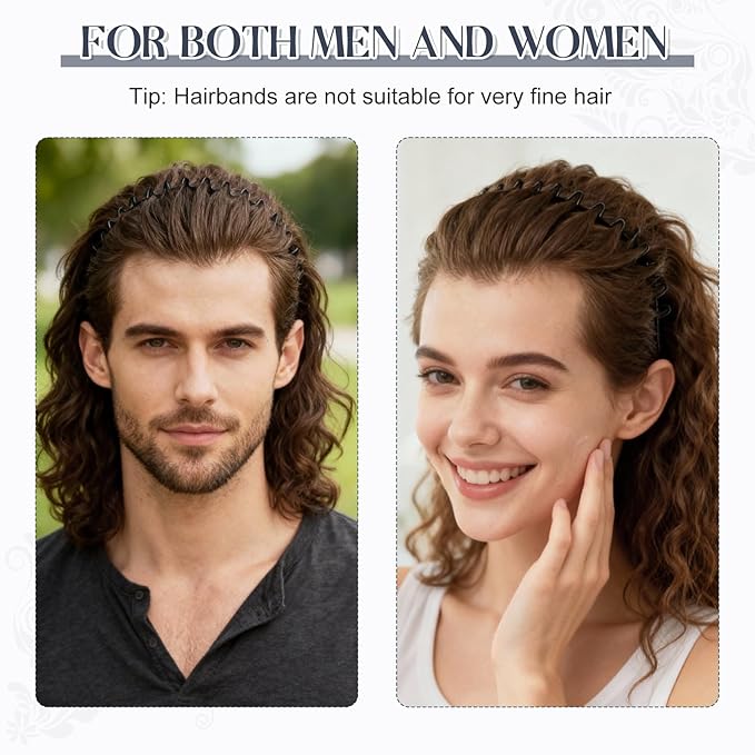 ZASZO 2 Pcs Metal Hair Band, Fashion Wavy Spring Metal Headband for Men & Women, Elastic Non Slip Metals Hairband for Daily Use Outdoor Sports Hair Hoop Hairs Accessories