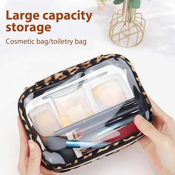 Clear Makeup Bags with Zipper, TSA Approved Travel Toiletry Bag, 3-Pack (Large, Medium & Small) Clear Cosmetic Bag, Waterproof Make Up Bag for Women, Car Bag Organizer & Car Organization Essentials