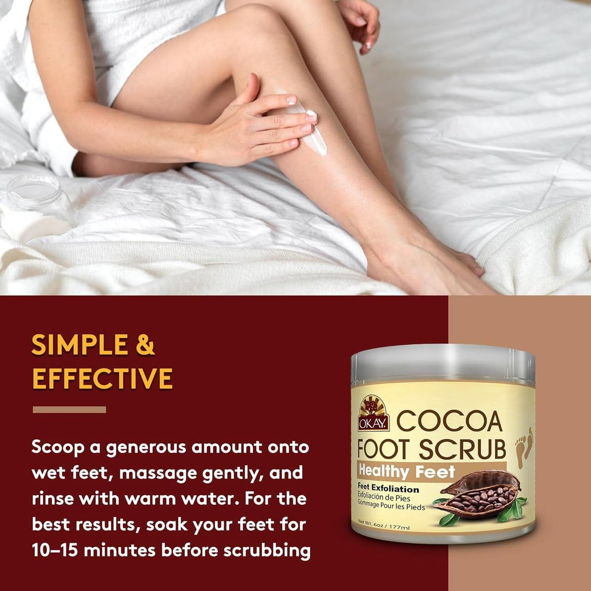 OKAY Cocoa Butter Foot Scrub 6 oz - Exfoliating Foot Care Scrub for Rough-Feeling Feet, Helps Remove Surface Buildup and Support Softer, Smoother-Feeling Skin, At-Home Pedicure and Self-Care Routine