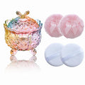 Qopoto 5 Pieces Large Body Powder Puff and Powder Container, Crystal Case for Dust Puff, Powder applicator with Box for Face and Body (Color, Butterfly)