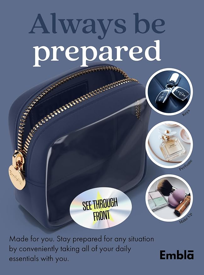 Embla Clear Small Makeup Bag for Purse Cute Mini Make Up Nylon Organizers Tiny Cosmetic Bags for Women Girls Little Toiletry Travel Pouches Zipper Skincare Pouch Organizer Navy Blue