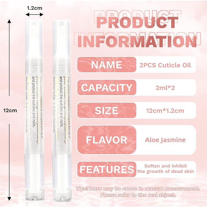 Meschett 2PCS Cuticle Oil Pens for Nail Care, Moisturizing Nail Oil Pen with Soft Brush, Hydrating Cuticle Oil for Dry Nails & Cuticles (Aloe & Jasmine Flavor)