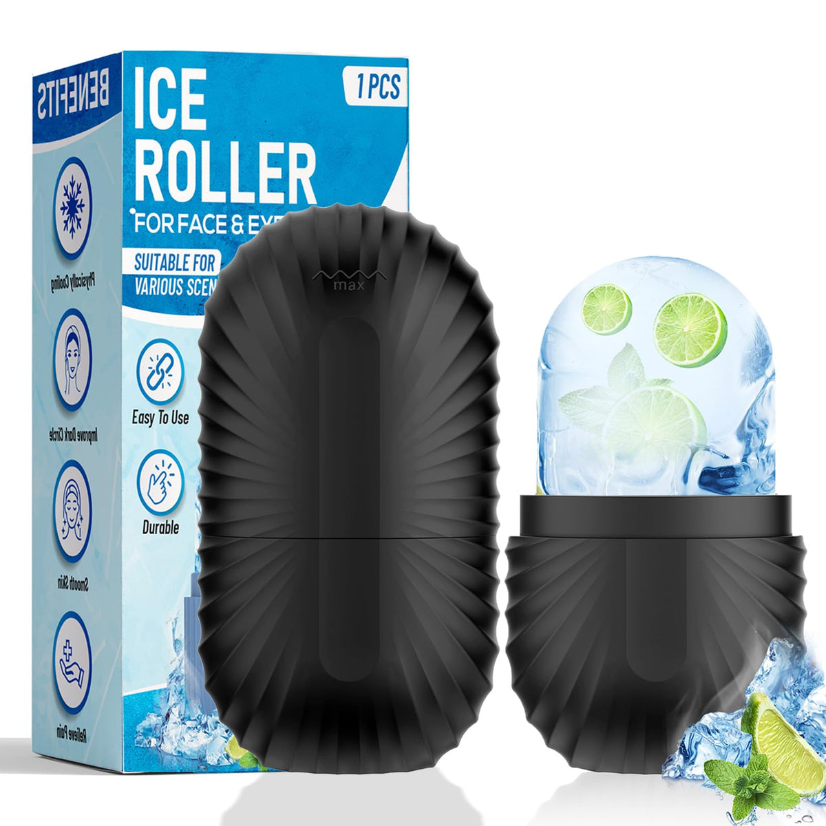 Ice Roller for Face and Eye, Silicone Ice Facial Roller Ice Holder, Face Ice Mold Skin Care, Face Icers Reusable Ice Cube Roller for Shrink Pores Anti Wrinkle Reduce Puffiness, Green