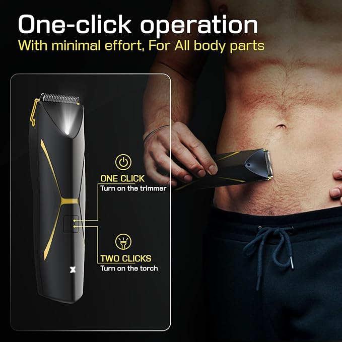 Electric Body Hair Trimmer for Men - Manscape Pubic Hair Groomer Waterproof Wet/Dry Ball Grion Shaver Type-C Rechargeable Cordless Replaceable Ceramic Blade Razor Male Professional Grooming Smooth