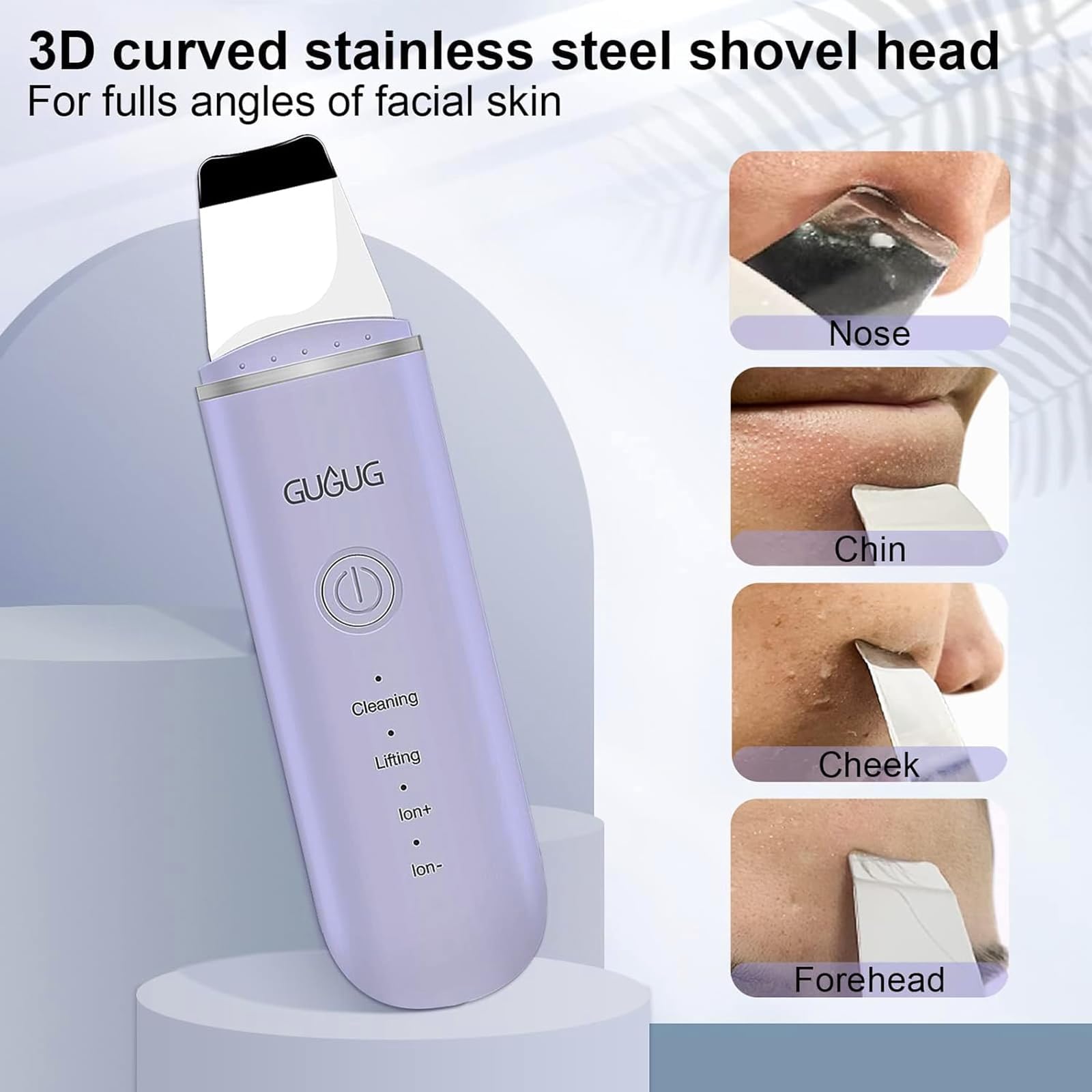 GUGUG Skin Scrubber Spatula Pore Cleaner Blackhead Remover, 4 Modes, Purple