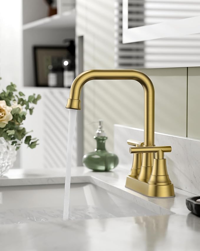 FORIOUS 4 Inch Bathroom Sink Faucet 2 Hole, Brushed Gold Vanity Faucet with Pop-Up Drain, ADA Compliant Centerset Sink Faucet for Bathroom Vanity RV Powder Room